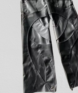 Pantalon décontracté pour homme à taille haute en cuir PU noir, écologique, lourd, ample, extensible, à jambe évasée, avec cordon de serrage, coloré - Product Image 4