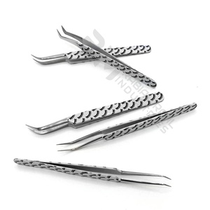 Juego de pinzas para extensión de pestañas RMI, producto de alta calidad, agarre plano, punta de Espinilla plateada y diseño de pestañas, Color recubierto de papel - Product Image 5