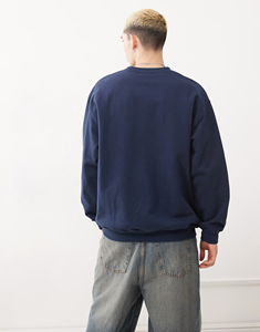 Venta al por mayor 100% algodón tejido mezclado sudadera para hombre personalizado 3D pull impreso logo manga completa sólido color azul marino sudadera para hombre - Product Image 3