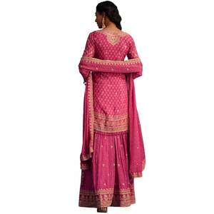 Conjunto Palazzo Bandhani de Seda Georgette Rosa, Venta al por Mayor, Ropa Étnica para Mujer, Proveedor OEM, Ropa Personalizada para Fiestas y Festivales - Product Image 5