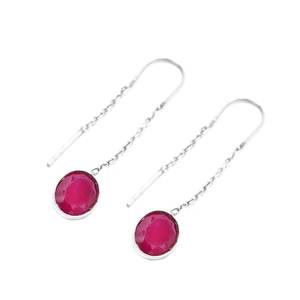 Boucles d'oreilles en argent sterling 925 avec chaîne en rubis naturel Long Minimalist Drop Wedding Jewelry Gift Item - Product Image 1