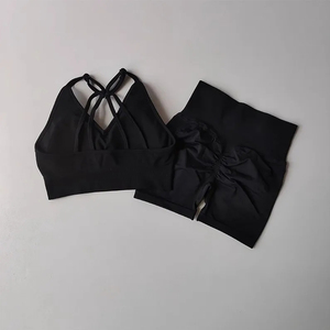 Conjunto de sujetador y pantalones cortos de entrenamiento de alto estiramiento para mujer, ropa deportiva de realce, ropa de gimnasio, traje de entrenamiento para correr de Yoga y Fitness de dos piezas - Product Image 5