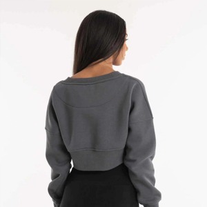 เสื้อครอปแบบสวมหัวแขนยาวคอกลมเสื้อครอปแบบลำลองสีพื้นออกแบบโลโก้ได้ตามต้องการสำหรับผู้หญิงระบายอากาศได้ตามต้องการ - Product Image 3