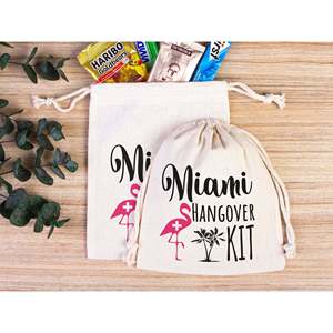 Bolsas Personalizadas de Algodón Orgánico para Kits Antiresaca, Bolsas de Recuperación Serigrafiadas para Fiestas y Bodas, para Manualidades y Juguetes - Product Image 5