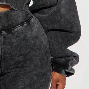 Nueva Sudadera con Capucha Informal para Mujer, Lavada al Ácido, Negra, con Logotipo Personalizado, Sudadera de Diseñador para Exteriores, Ropa de Calle con Capucha para Invierno - Product Image 4