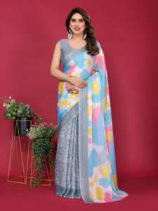 Saree en mousseline de soie mousseline de soie imprimé floral léger parfait pour toutes les occasions - Product Image 5