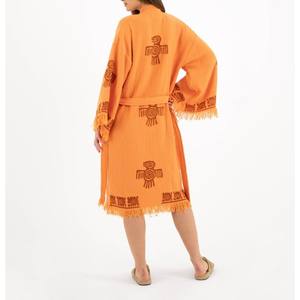 Women Full Length <b>Kimono</b> Fashionable Open Front Garment With Extended Length Perfect For Chic Layering And Seasonal Wardrobe - Product Image 3