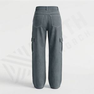 Jeans droits taille haute pour femmes pour le printemps, l'automne et l'hiver, pantalon cargo en denim respirant, jambes larges, effets amincissants, styles - Product Image 2