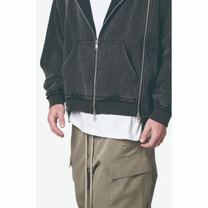 Sweat-shirt vintage de haute qualité personnalisé avec poche kangourou, épaules tombantes, coupe ample, lourd, multi-zippé, pour homme - Product Image 5