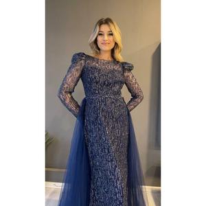 Abito da sera lungo con stampa in pietra di pesce a manica lunga con stelle donna Fn7215 7215