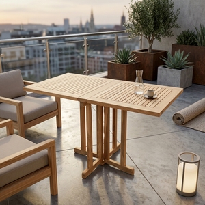 Natural Teak Wood Rectangular Folding <b>Outdoor</b> Garden <b>Table</b> Drop Leaf Slatted Patio Dining <b>Table</b> Setup Decor Pure Art Design - Product Image 3