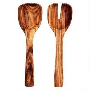 Ensemble de service à salade en bois 2 pièces fait à la main en Inde Outils de cuisine Ustensile Serveur - Product Image 1
