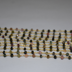 Cadena de Rosario con Cuentas de Turmalina Natural de Primera Calidad, Cadena de Cuentas Envueltas en Alambre Chapado en Oro para la Fabricación de Joyas - Product Image 4