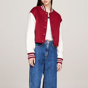 Chaqueta universitaria recortada de ropa de calle para mujer Chaqueta universitaria corta con estampado de logotipo personalizado al por mayor en MOQ bajo - Product Image 5