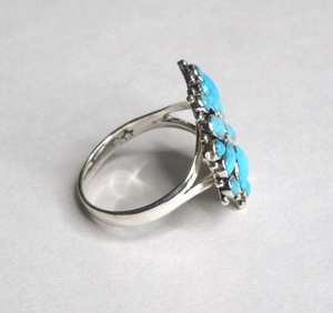 Kingman turquesa 925 anillo de racimo de plata esterlina hecho a mano Boho joyería para mujer - Product Image 3