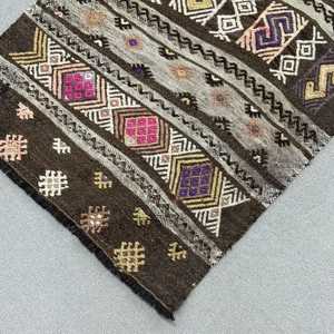 Vintage Turkish Rug, Small 2x3.3 ft (60x100 cm) Rug, <b>Brown</b> Abstract <b>Wool</b> Rug - Product Image 4