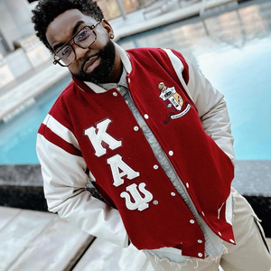 Kappa Alpha Psi Krimson and Kream-Wool Letterman <b>Jacket</b> Classic Greek Varsity Style Fraternity Outerwear - Product Image 6