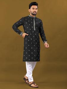 Nouvelle élégance Dressing Tendance Premium collection Festival Porter Élégant Matka Soie Avec Broderie Buti Hommes Kurta - Product Image 4