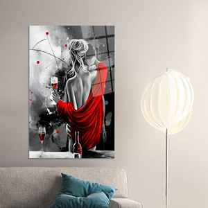 Art mural romantique pour couple : Tableau imprimé sur toile avec motif cœur en verre rouge, ART EN VERRE TÉMPERÉ - Product Image 1