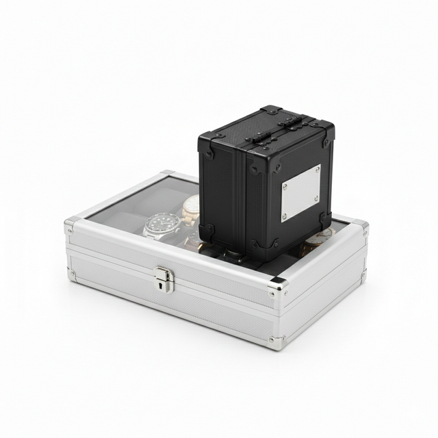 Custom OEM/ODM Alloy Aluminum Watch Box Display Case with Clear Lid IP68 Waterproof Adjustable Stand
