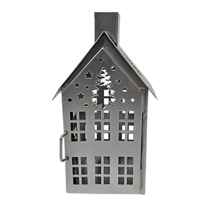 Farol de Metal con Forma de Casa y Árbol de Navidad Calado, Portavelas Decorativo para Iluminación Festiva en Interiores y Exteriores del Hogar - Product Image 3