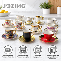 Lot de tasses et soucoupes en porcelaine en gros, bord doré, motif floral rose baroque, pour hôtels et cafés, stock disponible en vrac, vendu à la tonne