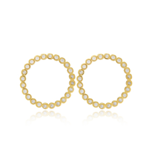 Pendientes de tuerca elegantes CZ de forma redonda hueca, venta al por mayor, joyería de plata de ley 925 turca hecha a mano - Product Image 1