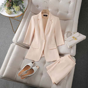 Costume de bureau professionnel pour femmes printemps-été 2024, pantalon taille haute uni, respirant, léger, polyester/spandex, robe formelle - Product Image 3