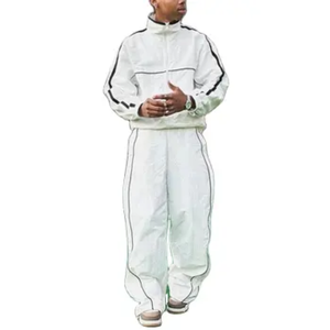 Latest Custom Logo 3M Reflective Track Suit <b>Slim</b> <b>Fit</b> Zipper Two Piece <b>Jogger</b> Set Nylon Windbreaker Tracksuit for <b>Men</b> 2025 - Product Image 1