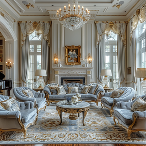 2024 AI Design de concepts élégants de tons bleu-gris de style français pour les meubles de salon à la maison - Product Image 3