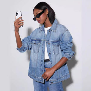 Chaquetas vaqueras OEM para mujer, prendas de vestir vaqueras informales, abrigo abotonado de otoño, algodón grueso de gran tamaño, transpirable y ecológico para mujer - Product Image 4