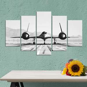 Impression sur toile SR-71 Blackbird, art monochrome sur toile pour les passionnés d'aviation, lot de 5 toiles assorties - Product Image 1