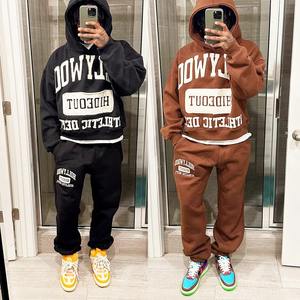 Custom Distressed <b>Embroidery</b> Logo Streetwear Tracksuits Two Piece Sets Heavyweight Sweat Suit Straight Sweatpants and Hoodie Set - Product Image 2