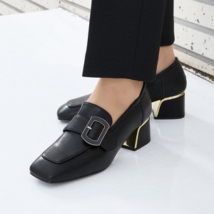 [JSHOE] cuir de vachette Action cuir Leyra bout carré mi-talon mocassins pompes 5cm confort chaussures habillées pour femmes - Product Image 1