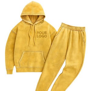 Chándal Vintage personalizado de alta calidad, conjunto de chándal, pantalones de chándal con capucha lavados con ácido desteñidos al sol, estampado transpirable de lana XL Unisex - Product Image 5