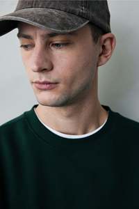 <b>Men's</b> Dark Green Full Sleeve Sweatshirt Loose Fit Cotton & Polyester Bland Fabric Rib Trimmed Neck Dropped Shoulder for Winter - Product Image 3