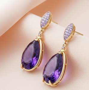 ต่างหูพลอยสีฟ้าอเมทิสต์ทรงลูกแพร์ 5 มม. เงินแท้ 925 ชุบทอง 18K เครื่องประดับคุณภาพ ราคาขายส่ง - Product Image 1