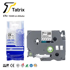 Tatrix TZ151 TZe151 TZ-151 TZe-151 24毫米黑色透明兼容层压标签带盒，适用于兄弟PT-520/530/540/550