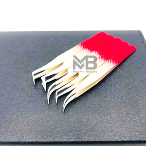 Puntas plateadas recubiertas de color de dos tonos, pinzas de extensión de pestañas con agarre de diamante, etiqueta privada de acero inoxidable japonés - Product Image 3