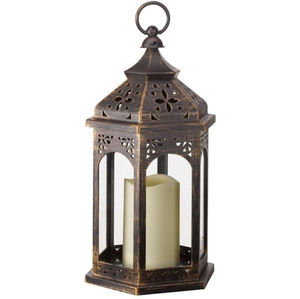 Décorations lumineuses, lanterne marocaine en métal antique dorée suspendue avec verre turquoise coloré pour la décoration du Ramadan et de l'Aïd - Product Image 3