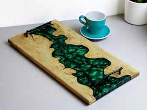 Vajilla decorativa rectangular de madera maciza Real Natural para servir fruta, plato de postre, bandeja para servir café, bandeja para servir café - Product Image 5