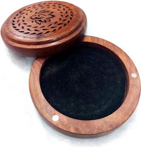 Brûleur d'encens rond en bois, brûleur d'encens en bois, porte-encens avec couvercle pour cadeaux artisanaux d'intérieur (bois) - Product Image 5