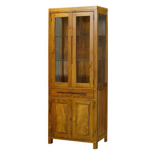 Magnífico armario lateral clásico de madera de teca con laterales de cristal para sala de estar, cocina, restaurante y comedor - Product Image 1