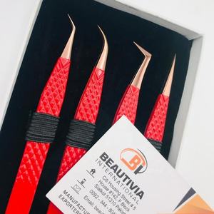 Pinzas de extensión de pestañas de acero inoxidable sostenibles Agarre de diamante con punta y volumen Tipo de Punta Probado a mano - Product Image 2