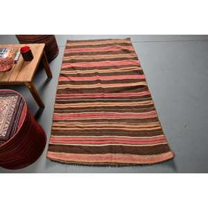 Tapis en laine à rayures marron et orange classique de 3x5,1 pieds (92x155 cm) - Product Image 1