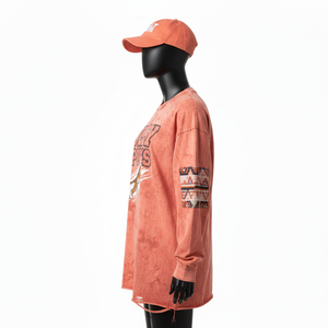 Chemise en jersey de coton délavé pour femmes, 220 GSM, toucher doux, surdimensionnée, manches longues, design à panneaux, logo imprimé sur écran personnalisé, respirante - Product Image 3