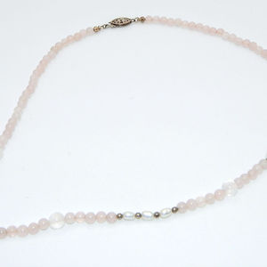 Collar de Plata de Ley 925 con perlas de cuarzo rosa y cuentas de diamantes Cadena de hebra chapada en oro regalo de boda religioso de moda - Product Image 4