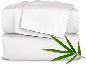 (T&D) Juego de Sábanas King Size de Bambú Puro, Blancas, Suaves y Frescas, con Diseño de Hojas de Bambú - Product Image 3