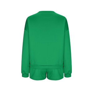 Conjunto de 2 piezas de ropa de descanso recortada deportiva informal, Sudadera de cuello redondo y pantalón corto con ropa deportiva corta de color sólido para el verano - Product Image 6