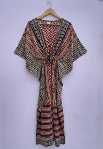 เดรสผ้าคอตตอนพิมพ์ลายดอกไม้ชุดเดรสใส่ประจำวันทรงหลวมทำมือชุดเดรสผ้าฝ้าย100% อินเดีย - Product Image 3